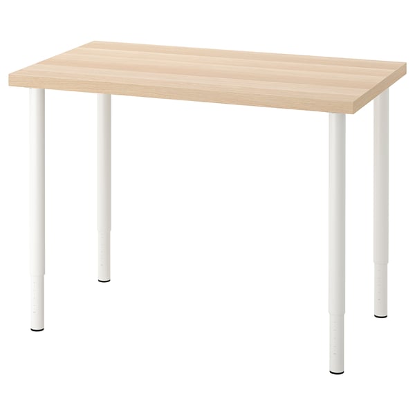 LINNMON / OLOV desk, white stained oak effect/white, 100x60 cm