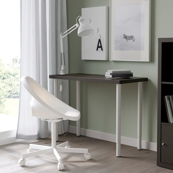LINNMON / OLOV - Desk, brown-black/white, 100x45 cm - Length: 100 cmWidth: 45 cmMin. height: 63 cmMax. height: 93 cm