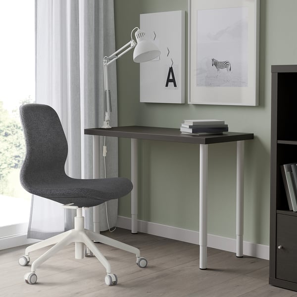 LINNMON / OLOV - Desk, brown-black/white, 100x45 cm - Length: 100 cmWidth: 45 cmMin. height: 63 cmMax. height: 93 cm