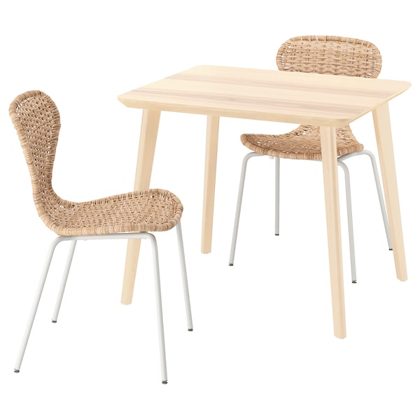 LISABO / ÄLVSTA - Table and 2 chairs, ash veneer/rattan white, 88x78 cm