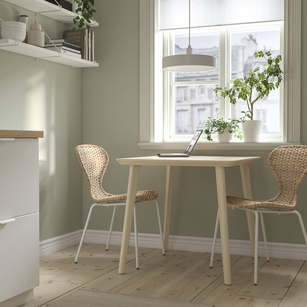 LISABO / ÄLVSTA - LISABO / ÄLVSTA Table and 2 chairs, ash veneer/rattan white, 88x78 cm
