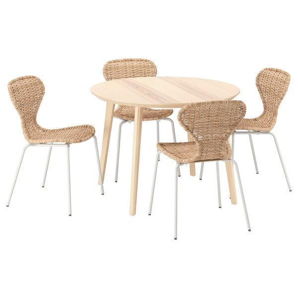 Ikea LISABO / ÄLVSTA - Table and 4 chairs, ash veneer/rattan white, 105 cm