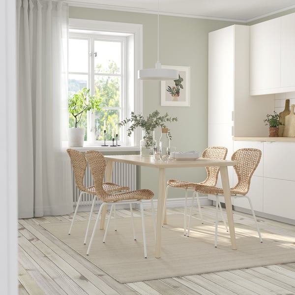 LISABO / ÄLVSTA - LISABO / ÄLVSTA Table and 4 chairs, ash veneer/rattan white, 140x78 cm