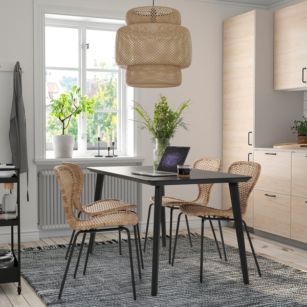 LISABO / ÄLVSTA - LISABO / ÄLVSTA Table and 4 chairs, black/rattan black, 140x78 cm