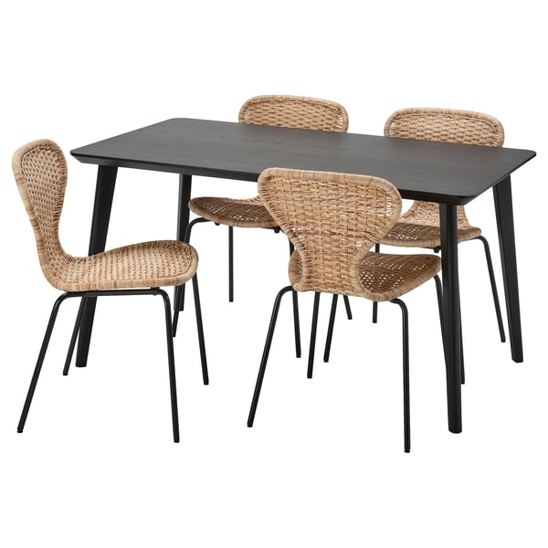 LISABO / ÄLVSTA - LISABO / ÄLVSTA Table and 4 chairs, black/rattan black, 140x78 cm