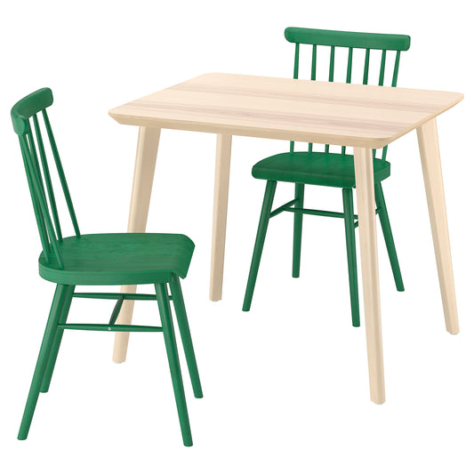 LISABO / HÖGVED table and 2 chairs, ash veneer/green, 88 cm
