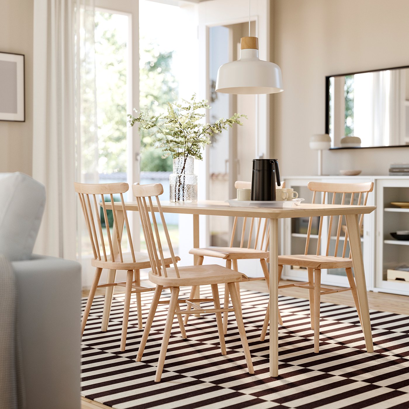 LISABO / HÖGVED table and 4 chairs, ash veneer/birch veneer, 140x78 cm