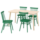 LISABO / HÖGVED table and 4 chairs, ash veneer/green, 140x78 cm