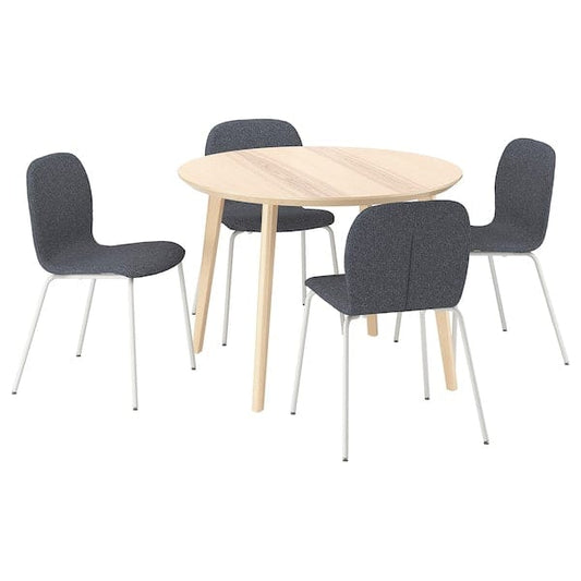 Ikea LISABO / KARLPETTER - Table and 4 chairs, ash veneer/Gunnared smoke grey white,105 cm