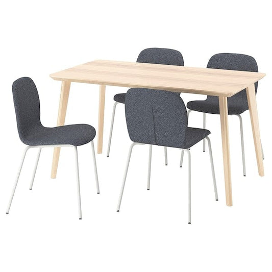 Ikea LISABO / KARLPETTER - Table and 4 chairs, ash veneer/Gunnared smoke grey white,140x78 cm