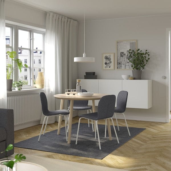 Ikea LISABO / KARLPETTER - Table and 4 chairs, ash veneer/Gunnared smoke grey white,105 cm