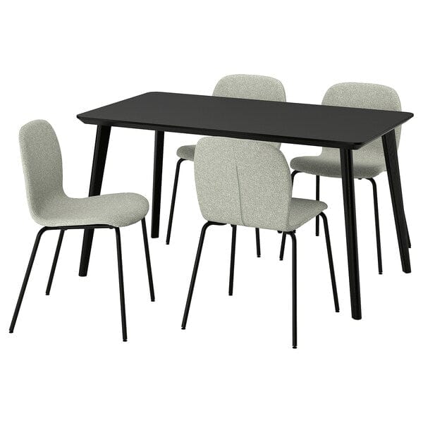 Ikea LISABO / KARLPETTER - Table and 4 chairs, black/Gunnared light green black,140x78 cm