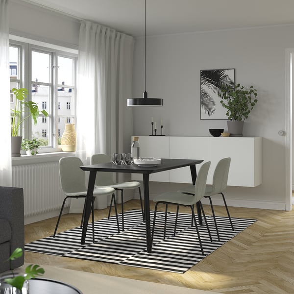 LISABO / KARLPETTER table and 4 chairs, black/Gunnared light green black