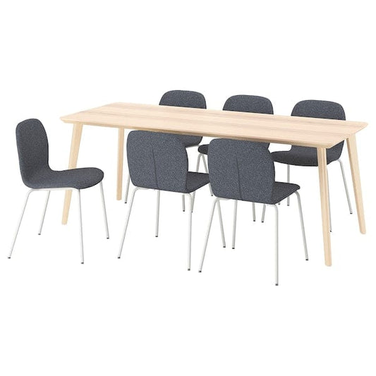 Ikea LISABO / KARLPETTER - Table and 6 chairs, ash veneer/Gunnared smoke grey white,200x78 cm