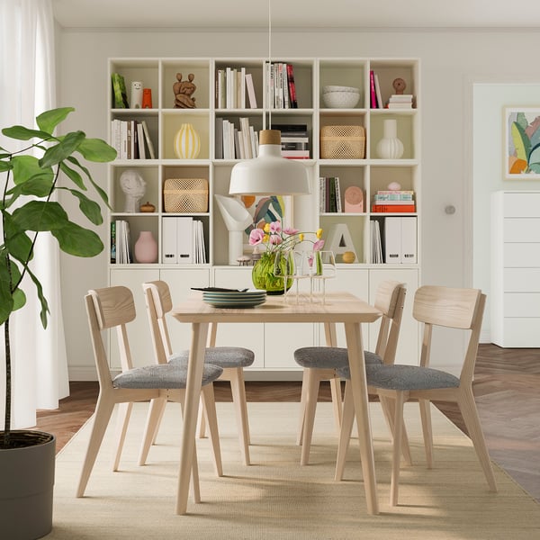 LISABO / LISABO table and 4 chairs, ash/Tallmyra white/black, 140x78 cm