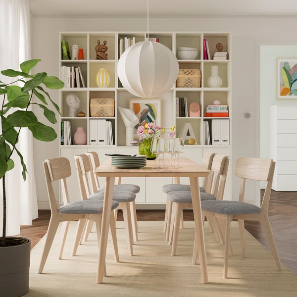 LISABO / LISABO table and 6 chairs, ash/Tallmyra white/black, 200x78 cm
