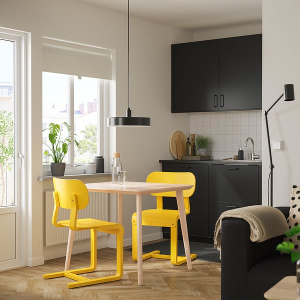 LISABO / LYCKAN table and 2 chairs, ash veneer/yellow birch veneer, 88x78 cm