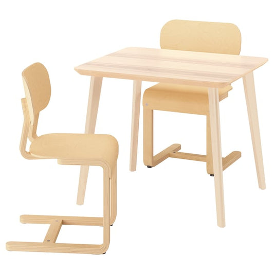 LISABO / LYCKAN - Table and 2 chairs, ash veneer/birch veneer, 88x78 cm