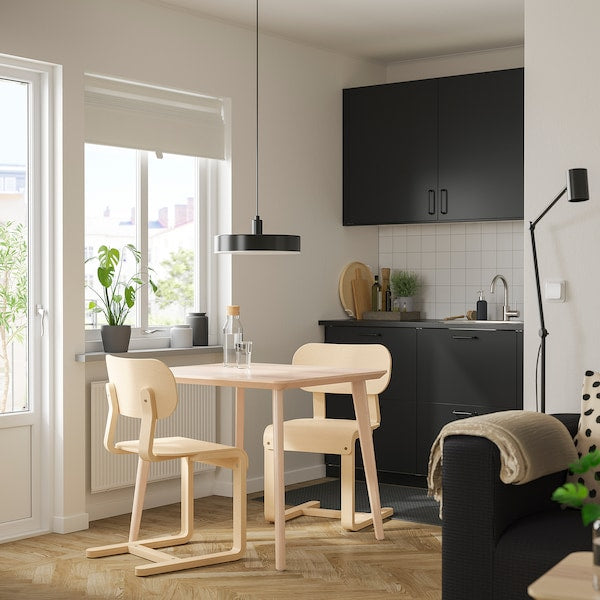 LISABO / LYCKAN table and 2 chairs, ash veneer/birch veneer, 88x78 cm