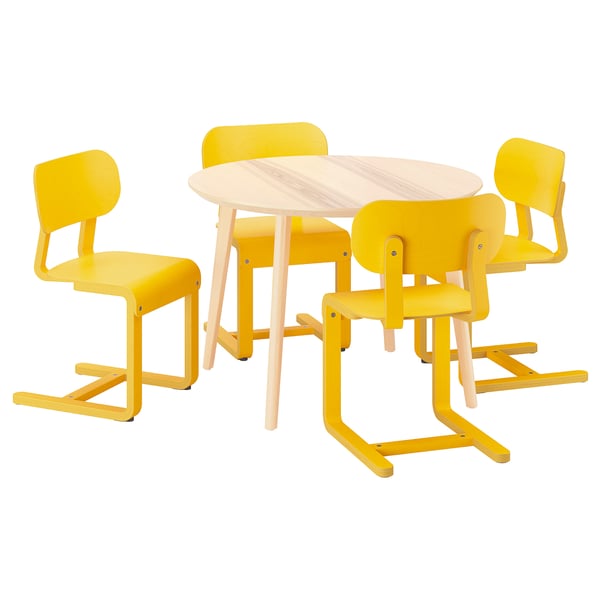 LISABO / LYCKAN - LISABO / LYCKAN Table and 4 chairs, ash veneer/yellow birch veneer, 105 cm