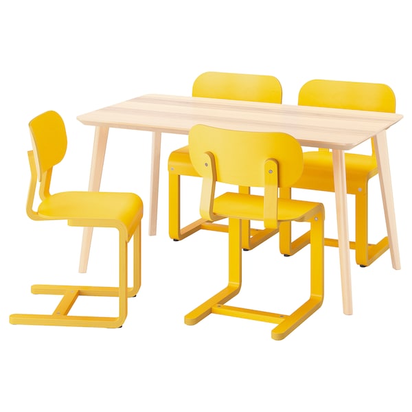 LISABO / LYCKAN - Table and 4 chairs, ash veneer/yellow birch veneer, 140x78 cm