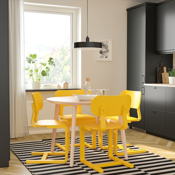 LISABO / LYCKAN table and 4 chairs, ash veneer/yellow birch veneer, 105 cm