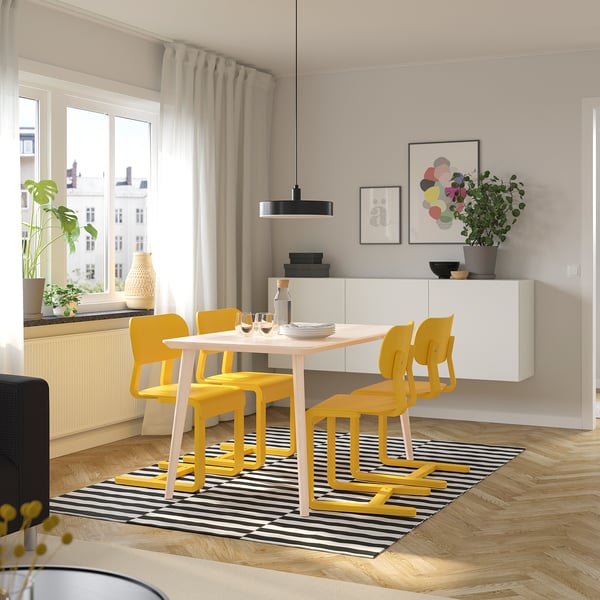 LISABO / LYCKAN table and 4 chairs, ash veneer/yellow birch veneer, 140x78 cm