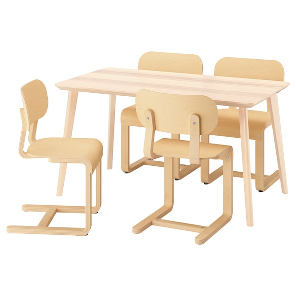 LISABO / LYCKAN - Table and 4 chairs, ash veneer/birch veneer, 140x78 cm