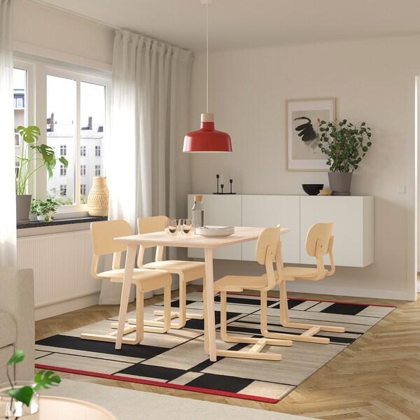 LISABO / LYCKAN table and 4 chairs, ash veneer/birch veneer, 140x78 cm