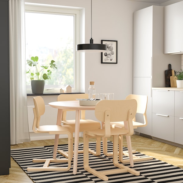 LISABO / LYCKAN table and 4 chairs, ash veneer/birch veneer, 105 cm