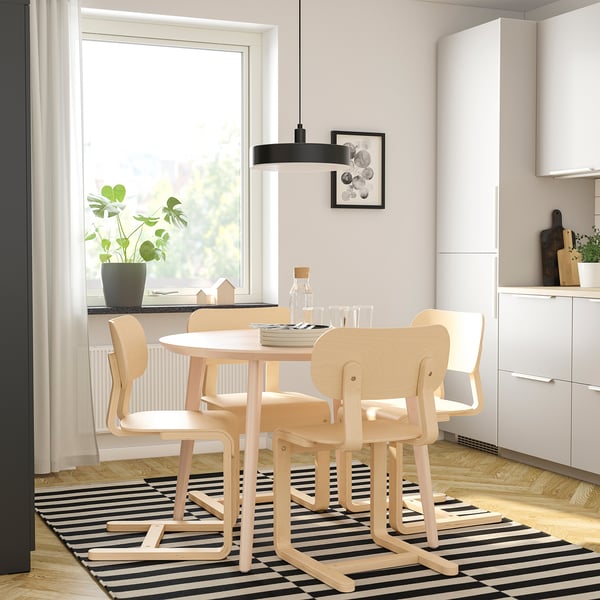 LISABO / LYCKAN table and 4 chairs, ash veneer/birch veneer, 105 cm