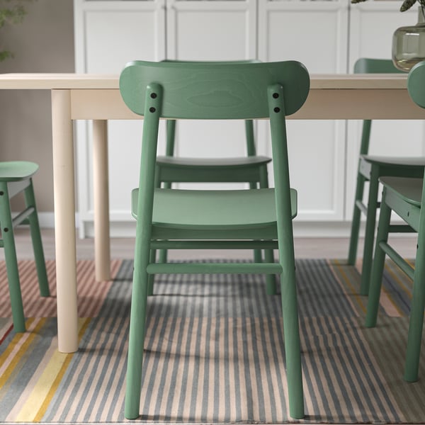 LISABO / RÖNNINGE - Table and 2 chairs, ash veneer/green,88x78 cm
