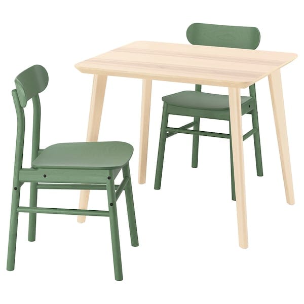Ikea LISABO / RÖNNINGE - Table and 2 chairs, ash veneer/green,88x78 cm