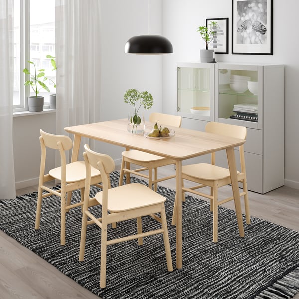 LISABO / RÖNNINGE - LISABO / RÖNNINGE Table and 4 chairs, ash veneer/birch, 140x78 cm