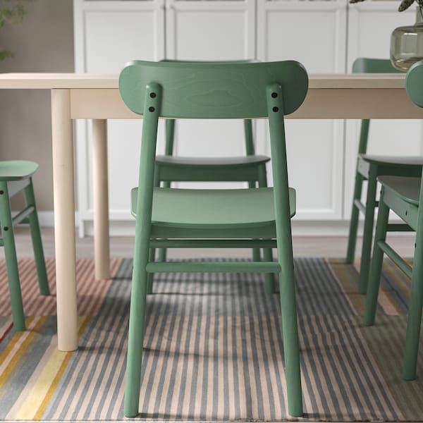 Ikea LISABO / RÖNNINGE - Table and 6 chairs, ash veneer/green,200x78 cm