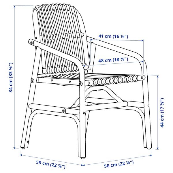 LISABO / SALNÖ - Table and 4 chairs with arms, black rattan/Gransel natural,140x78 cm