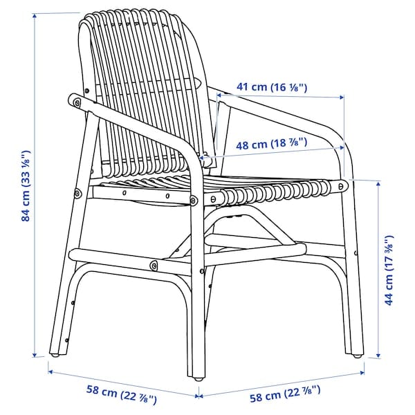 Ikea LISABO / SALNÖ - Table and 4 chairs with arms, black rattan/Gransel natural,140x78 cm