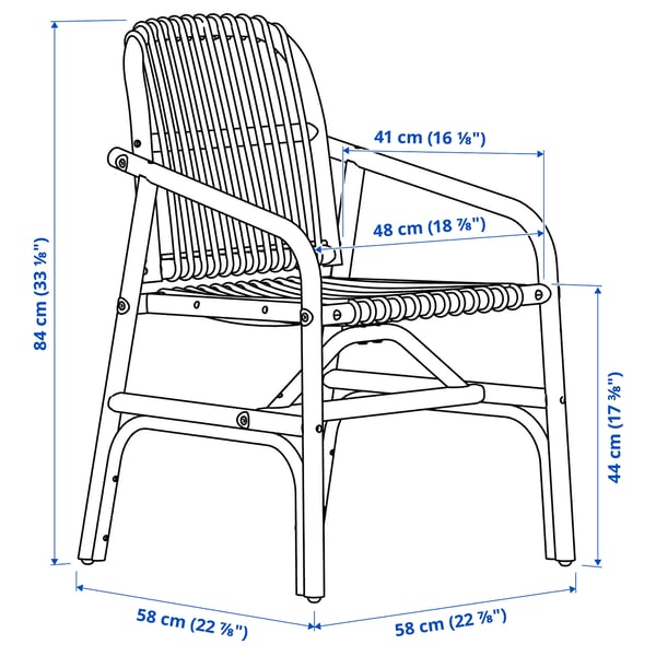 LISABO / SALNÖ table and 4 chairs with armrests, black rattan/Gransel natural, 140x78 cm