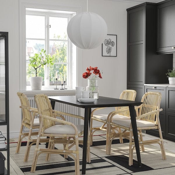Ikea LISABO / SALNÖ - Table and 4 chairs with arms, black rattan/Gransel natural,140x78 cm