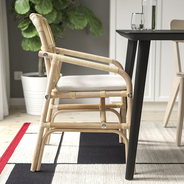 LISABO / SALNÖ - Table and 4 chairs with arms, black rattan/Gransel natural,140x78 cm