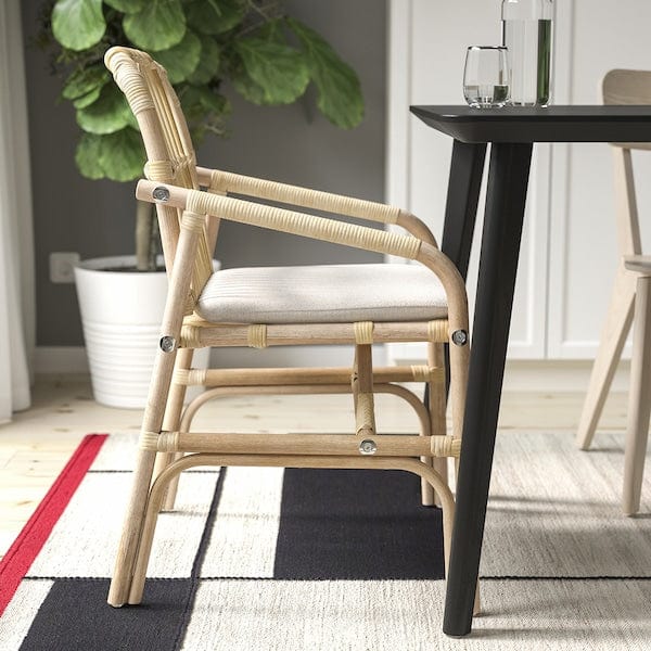 Ikea LISABO / SALNÖ - Table and 4 chairs with arms, black rattan/Gransel natural,140x78 cm