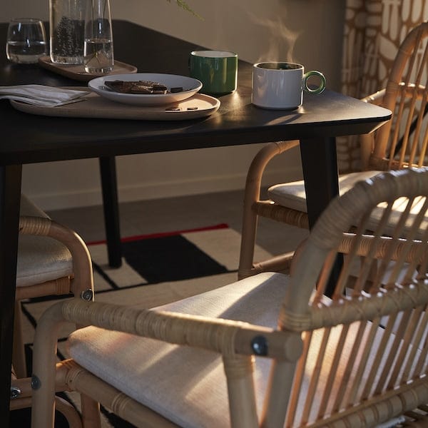 Ikea LISABO / SALNÖ - Table and 4 chairs with arms, black rattan/Gransel natural,140x78 cm