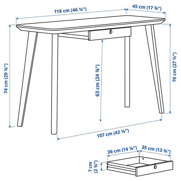LISABO - Desk, ash veneer, 118x45 cm