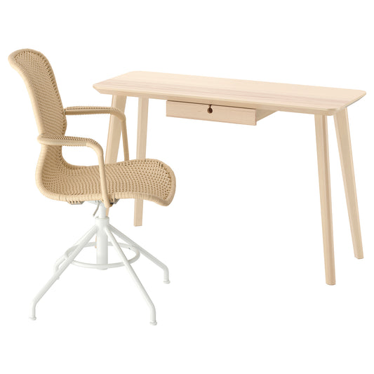 LISABO / STIGBYGEL desk and chair, ash veneer beige/white