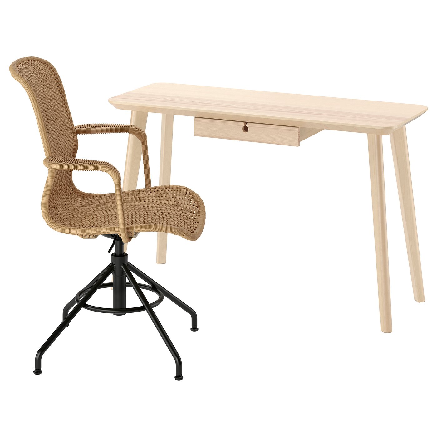 LISABO / STIGBYGEL desk and chair, ash veneer brown/black