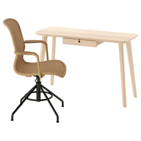 LISABO / STIGBYGEL desk and chair, ash veneer brown/black