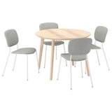 LISABO / VIHALS table and 4 chairs, ash veneer/white Tibbleby beige-grey, 105 cm