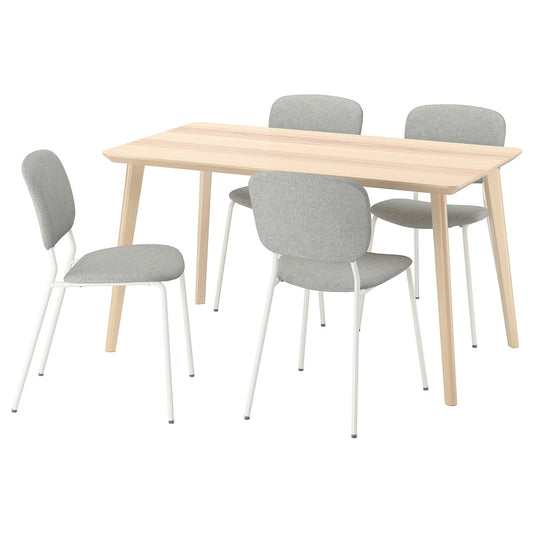 LISABO / VIHALS table and 4 chairs, ash veneer/white Tibbleby beige/grey, 140x78 cm