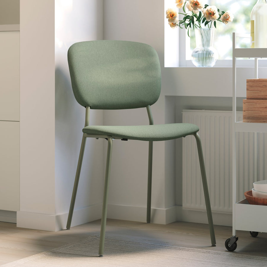 LISABO / VIHALS table and 4 chairs, ash veneer/green Tibbleby grey-green, 140x78 cm