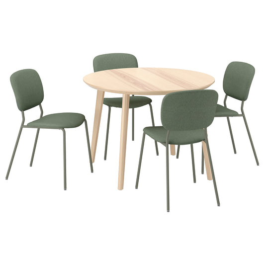 LISABO / VIHALS table and 4 chairs, ash veneer/green Tibbleby grey-green, 105 cm